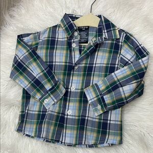 Izod Kids Plaid Button Down Shirt - Navy, Green, Yellow
